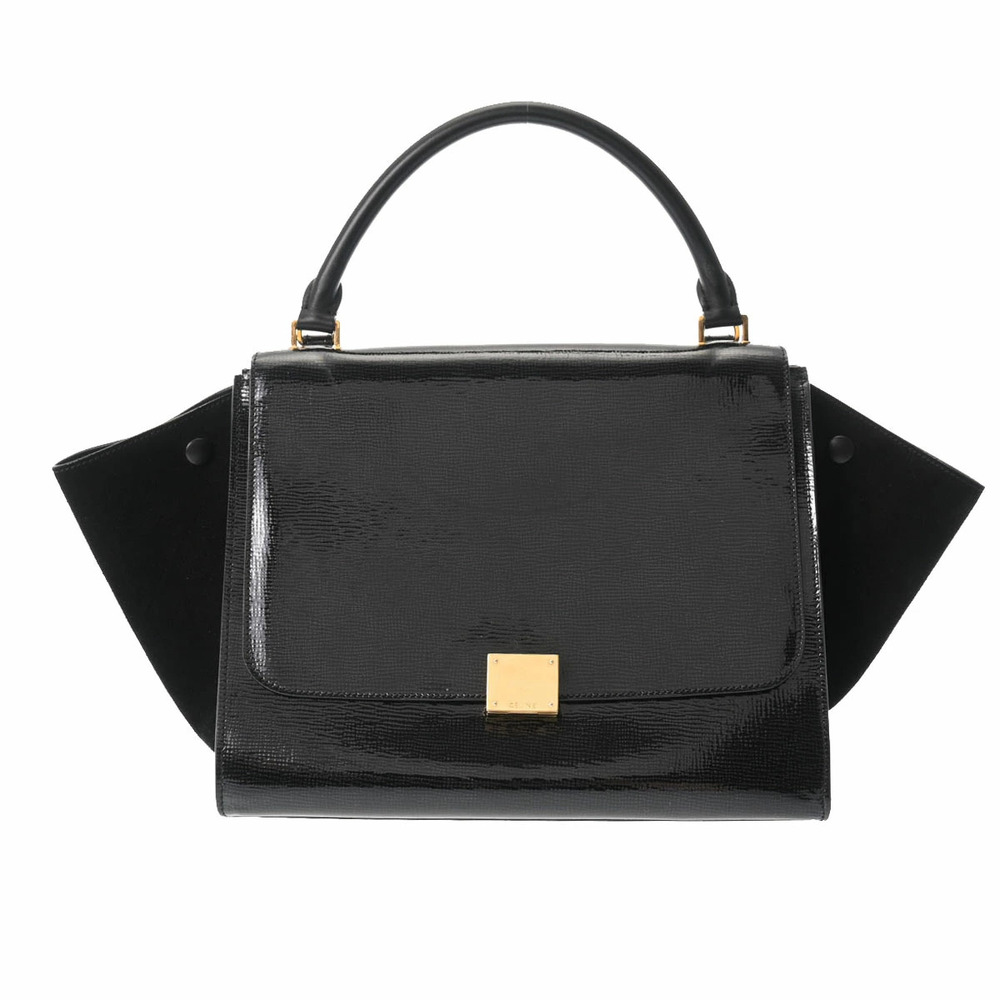 CELINE Trapeze Bag Black Enamel Suede Handbag